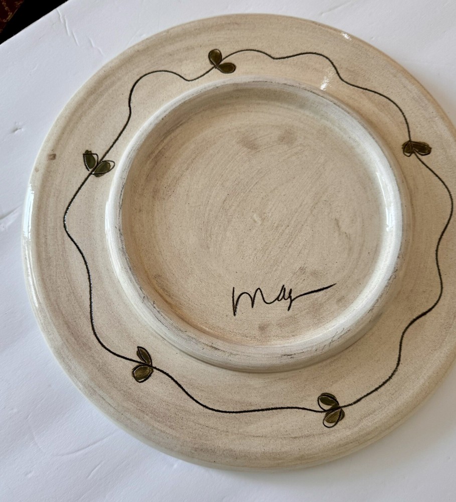 UNIQUE & STUNNING Art studio Hand crafted Ceramic Seder Plate 12.5" Signed