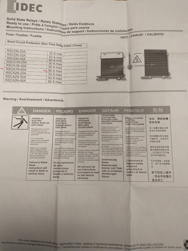 Idec RSCA1N-45A 1 pole solid state relay