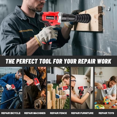 Cordless Power Drill Set: 12V Electric Drill 12V - 1 Battery - Red - Basic