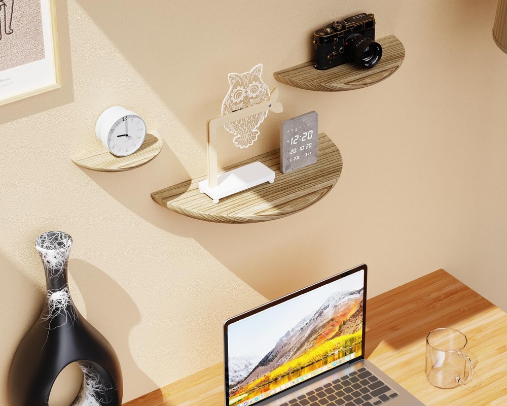 Solid Wood Half Round Floating Wall Shelves | Elegant Floating Shelves, Eleva...