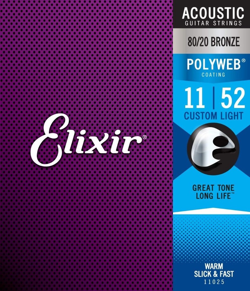 Elixir 80/20 Bronze Acoustic Guitar Strings POLYWEB Coating Light Medium 011-052