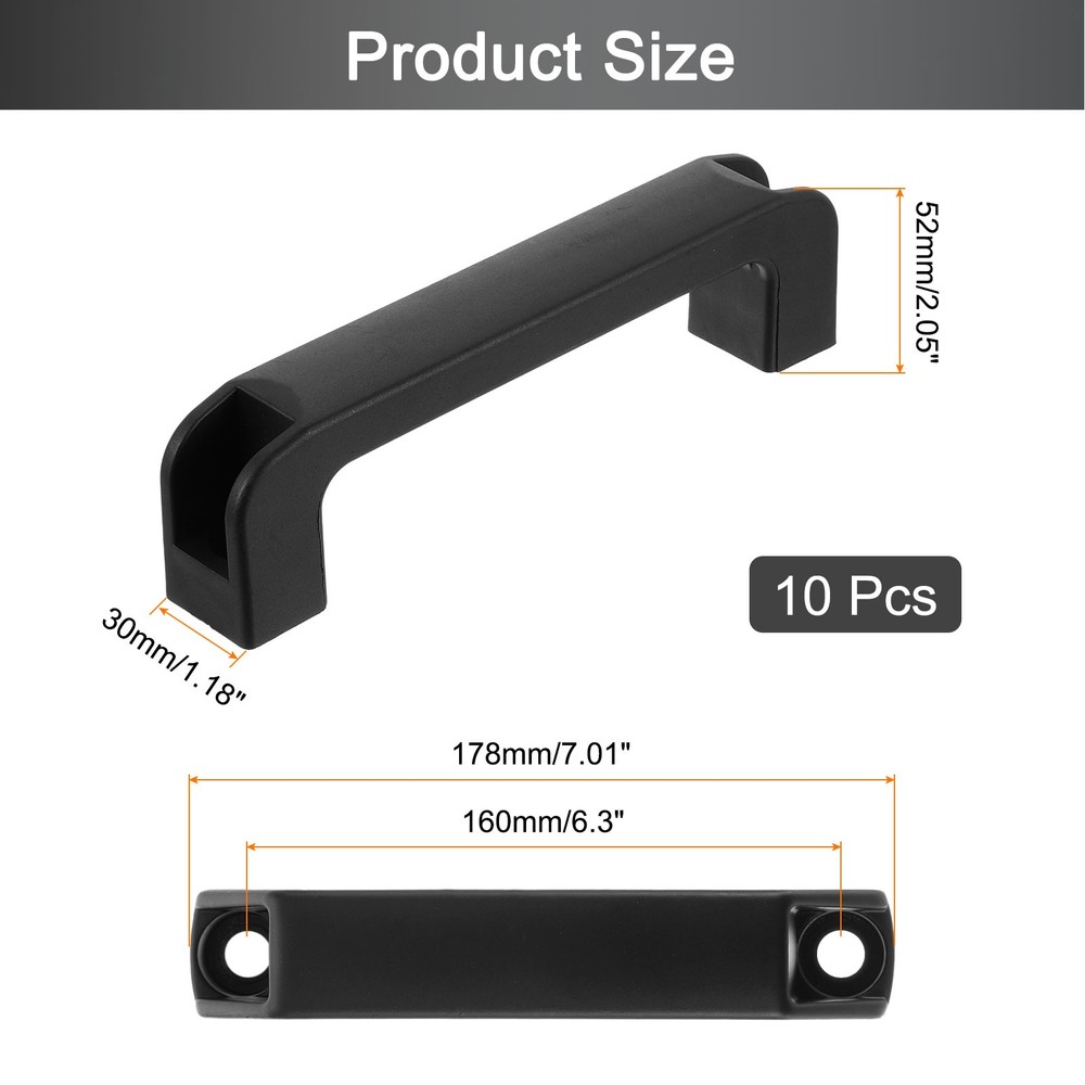 10 Pack Rectangular Plastic Pull Handle, 160mm Hole Center Cabinets Pull, Black