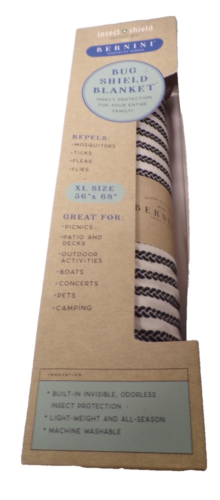 BERNINI Outdoor Bug Shield Blanket, Machine Washable, Striped Polyester, 56 x 68