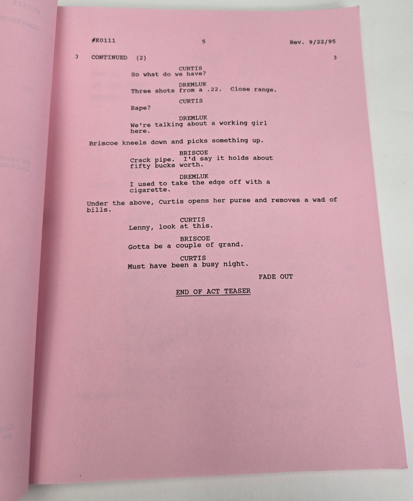 LAW & ORDER / Barry M. Schkolnick 1995 TV Script, Benjamin Bratt "Humiliation"