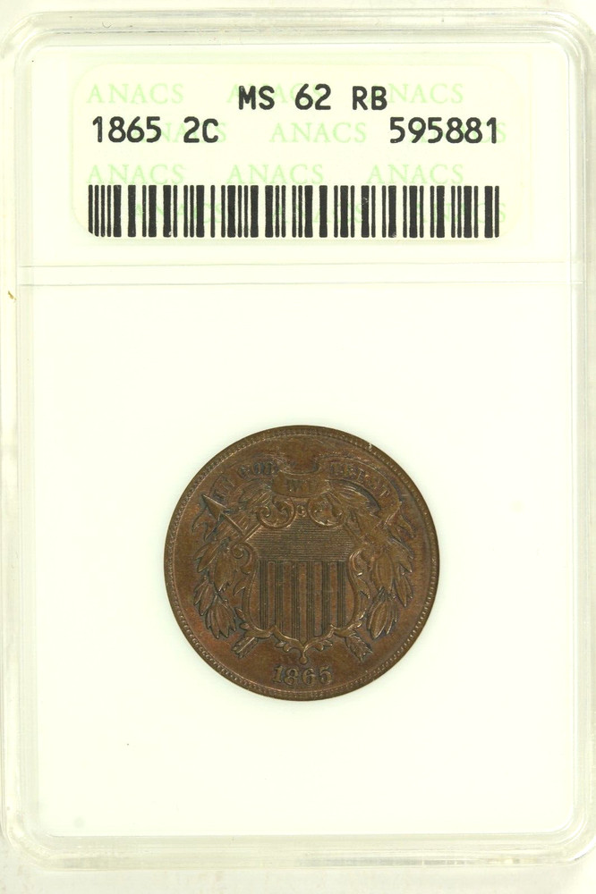 1865 Two Cent Piece : ANACS MS62RB
