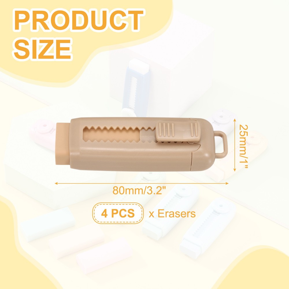 4Pack Erasers, Sliding Retractable Eraser Push Pull Pencil Erasers, Light Brown
