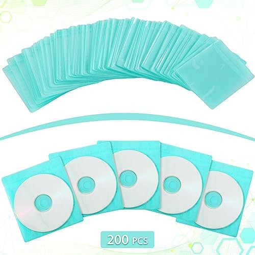 200 Pcs Cd DVD Sleeves Envelopes Bulk Double Sided Refill Plastic Disc Green