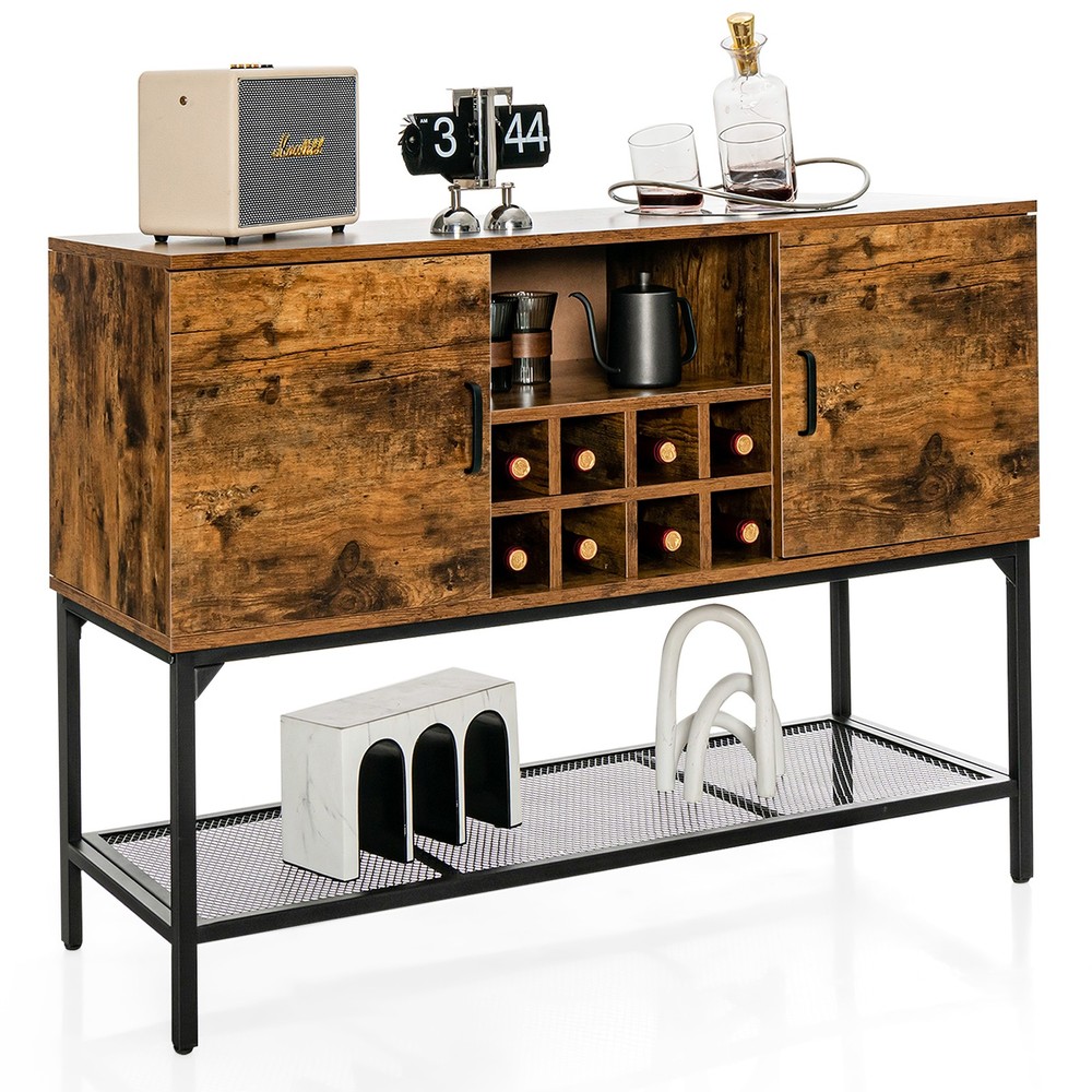Multifunctional Cupboard Sideboard Cupboard Console Table w/Open Shelf Wine Rack