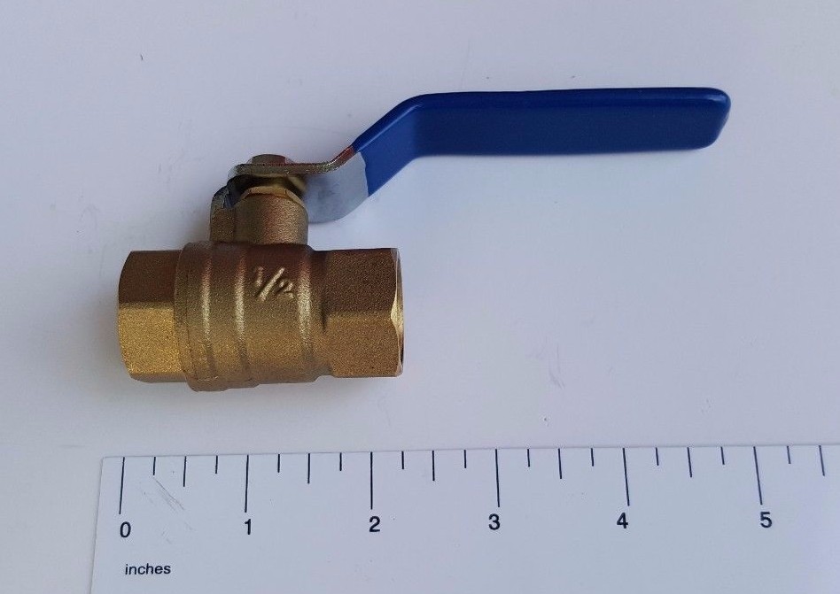 1) 1/2" Female Ball Valve, Lead Free Brass, Full Port 600 PSI, WOG-Water,Oil,Gas