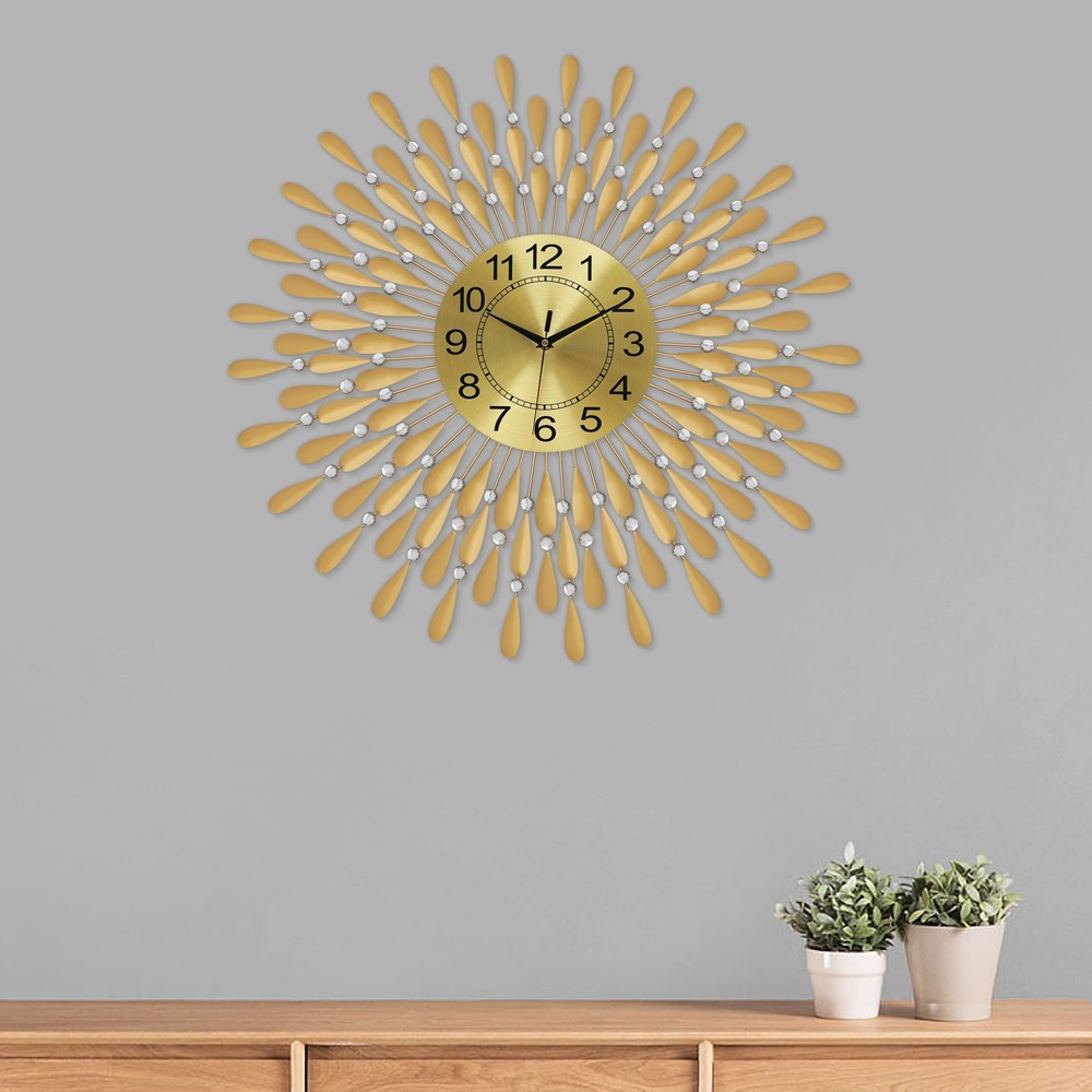 Large Wall Clock Gold Silent Wall Clock Retro Crystal Clock Wall-Mounted Decor