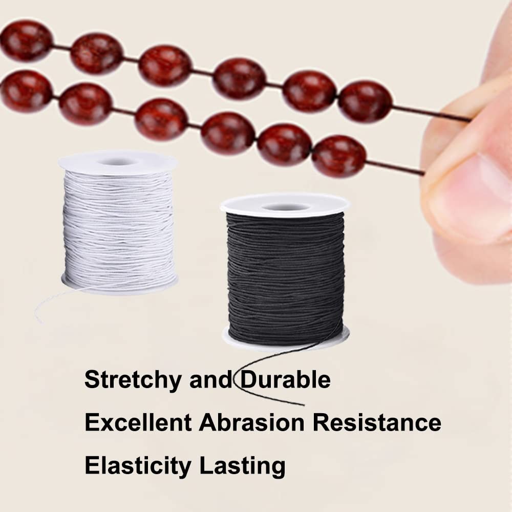Elastic String for Bracelets, 2 Rolls 1 mm Black+White, Black and White