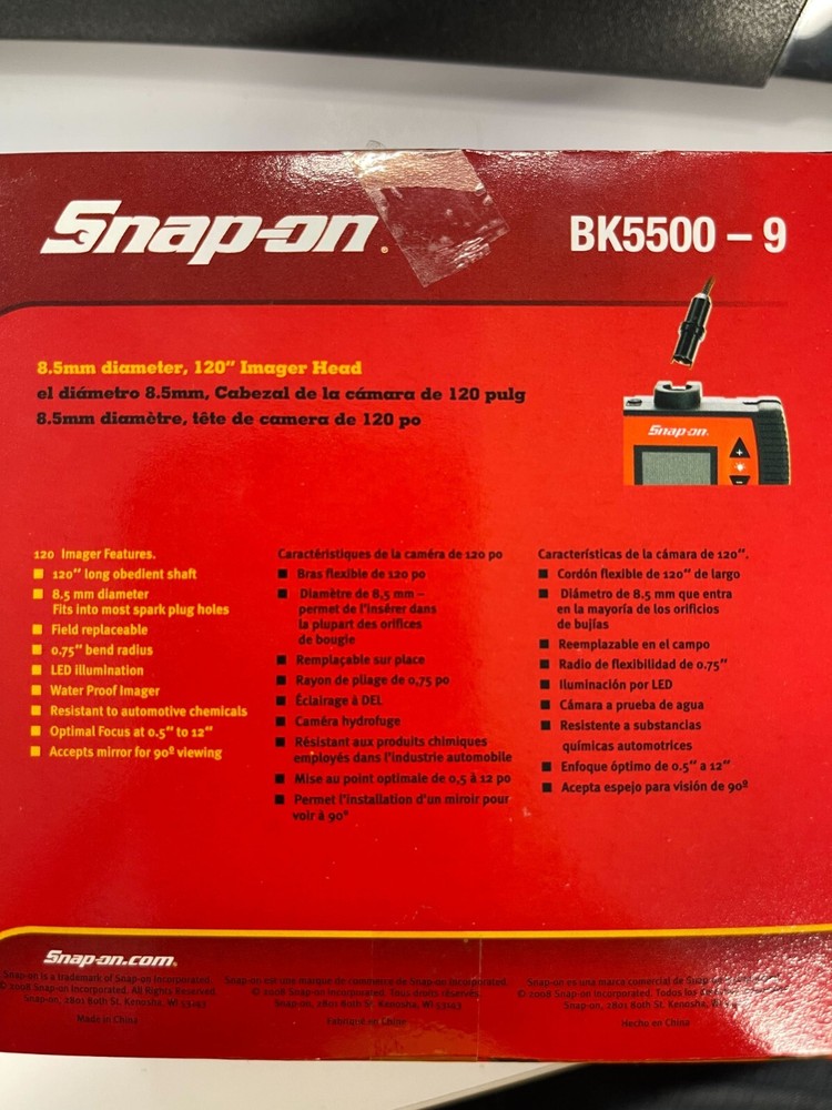 Snap-on BK5500-9 (10ft), Forward View, 8.5mm dia. Imager