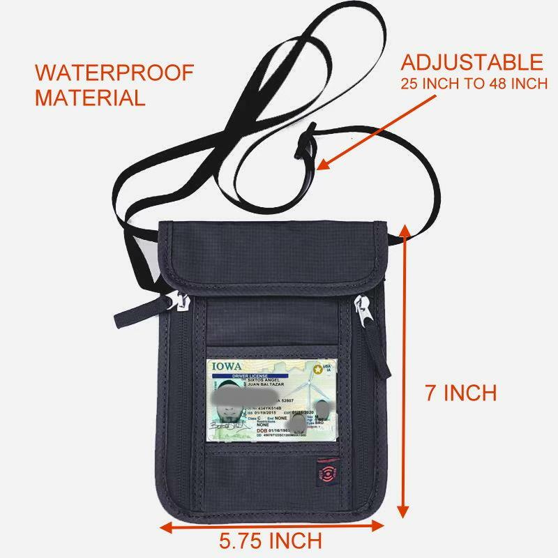 Travel Passport Holder Security Neck waterproof Pouch Wallet RFID Blocking BLUE