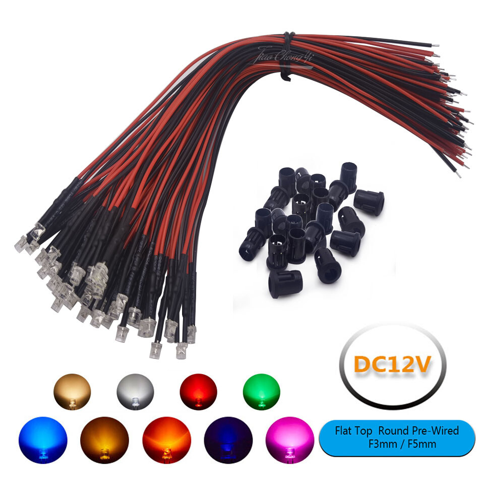 5V 12V 24V 20pcs 3mm/5mm LED Red RGB Pre-Wired Water Clear Light Emitting Diodes
