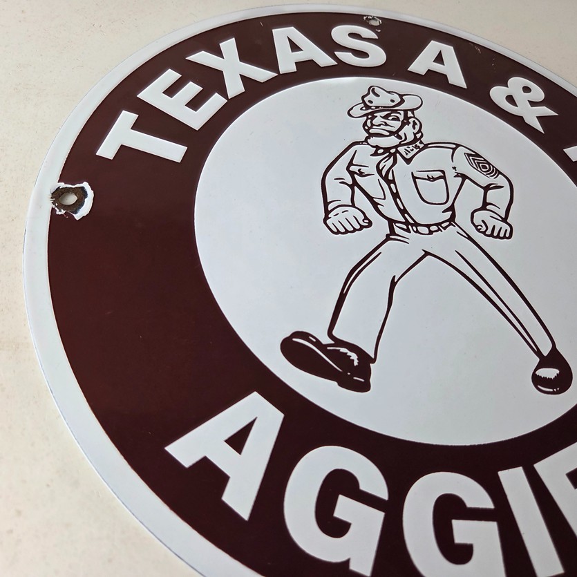 Vintage Texas A&M Sign - College Football Aggies Gas Service Pump Porcelain Sign