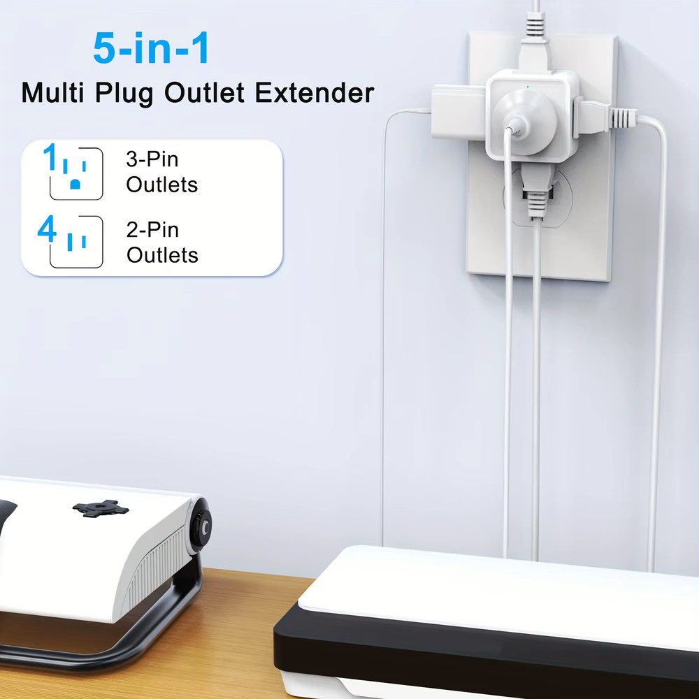 5 Way Multi Plug Outlet Extender, Wall Outlet Expander, Small Electrical Outlet