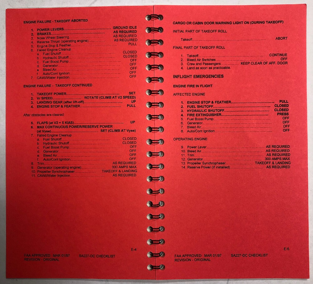 Lone Star Airlines SA-227 DC Emergency & Abnormal Quick Ref. Checklist 1997