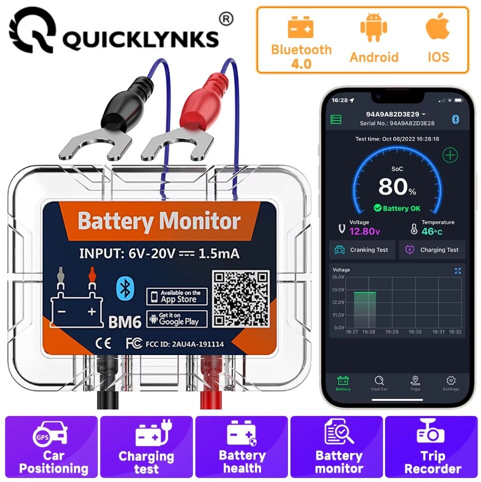 12V Car Bluetooth Battery Tester Analyzer Charing System For Mobile IOS Android