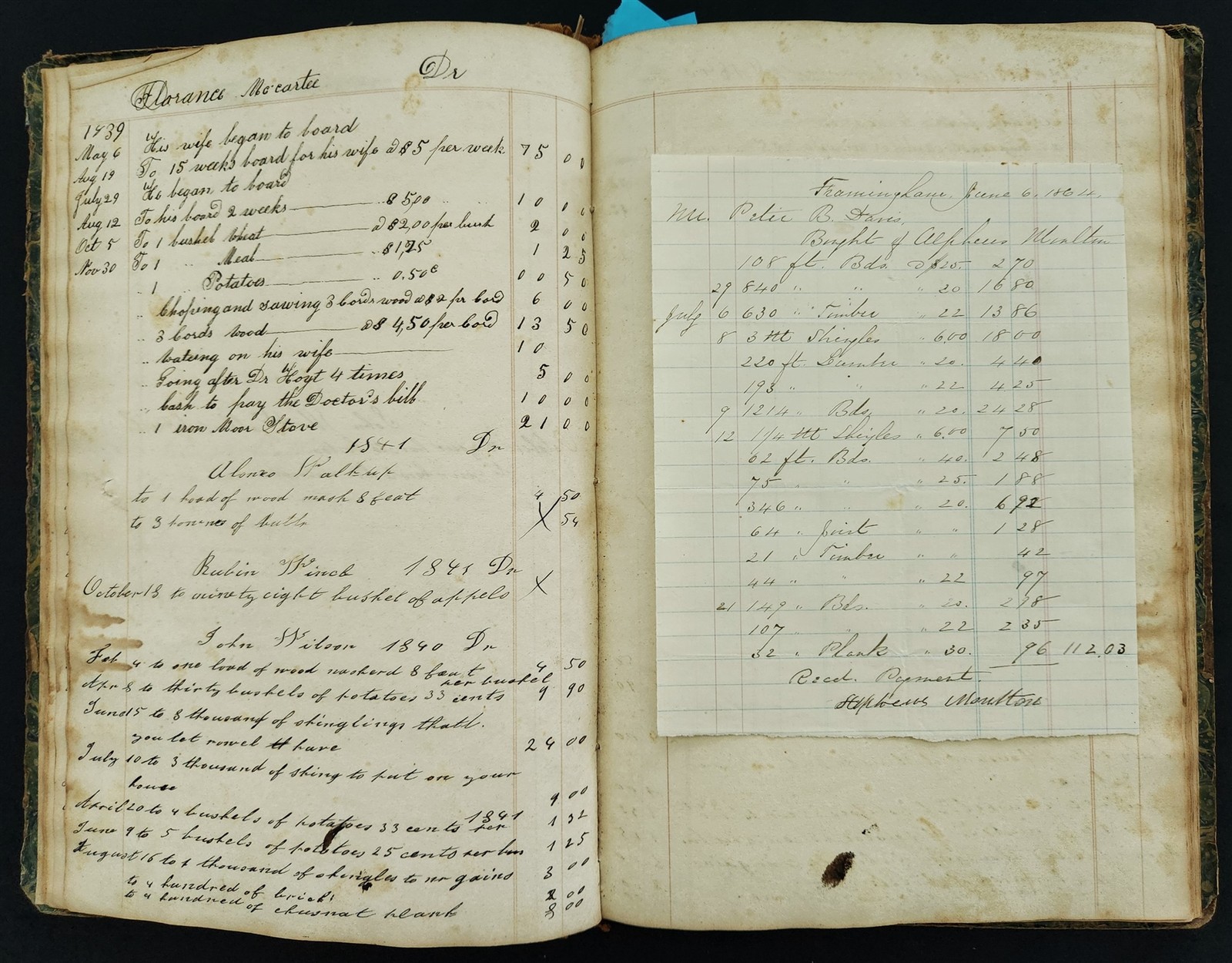 1835-60s antique LEDGER farmingham ma PETER DAVIS farm work horse wagon sider