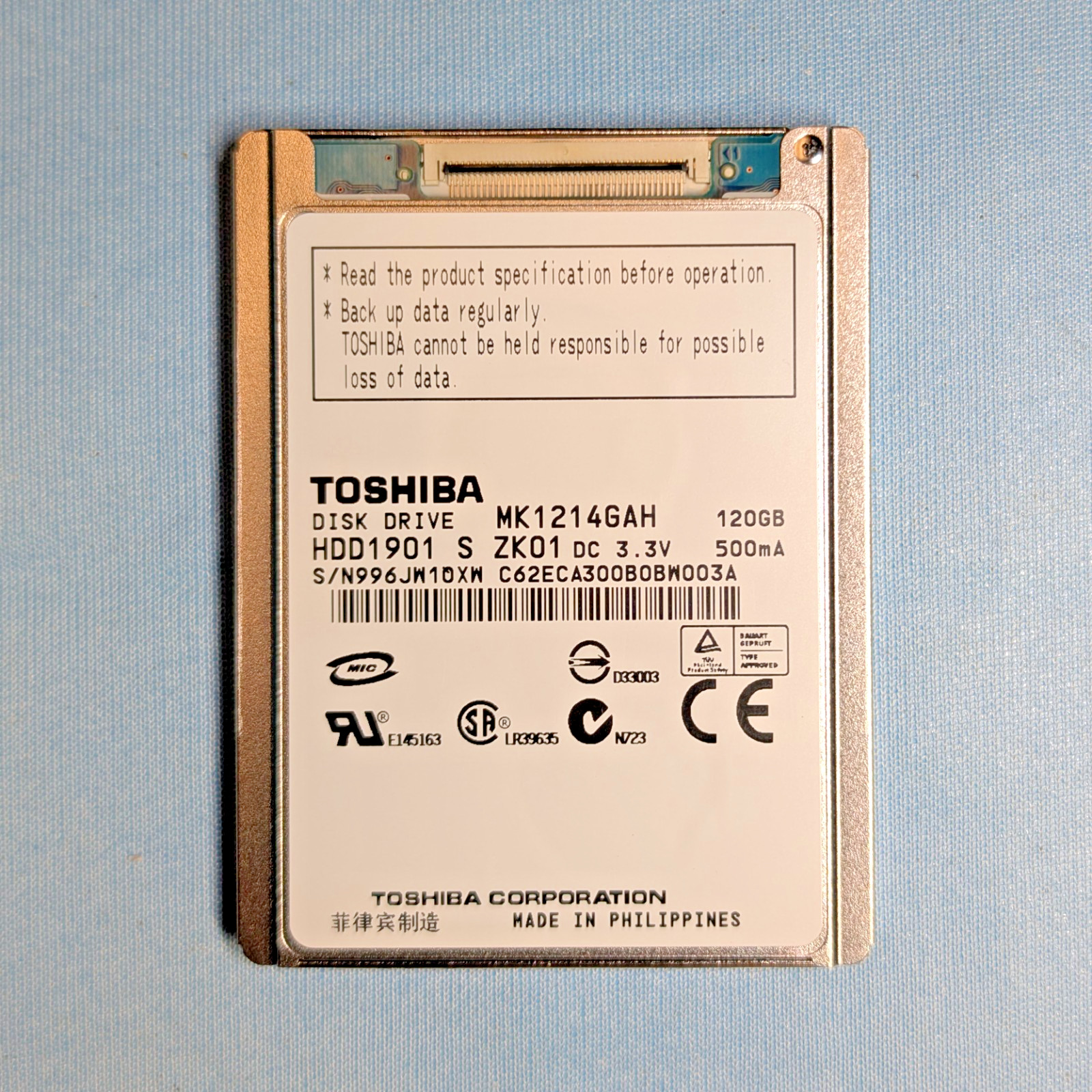 Toshiba 120GB MK1214GAH 1.8" CE ZIF hard drive for notebook/ IPOD/ Video camera.