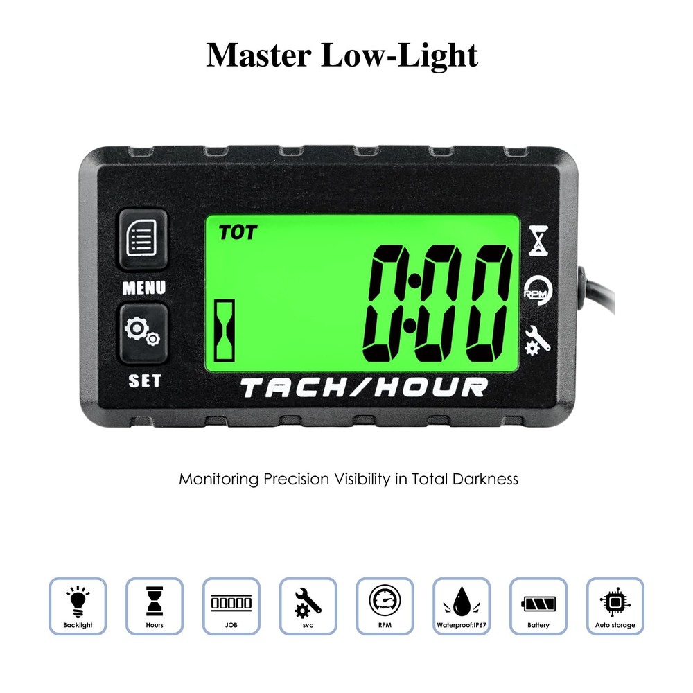 JR-HM058 Digital Hour Meter Tachometer,2 System Options,Countdown Maintenance...