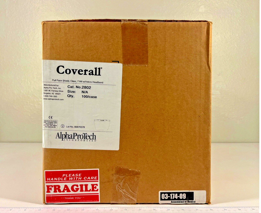 100/case Coverall Full Face Shield, Alpha ProTech 2802, Clear, 7 Mil