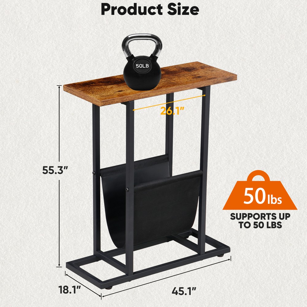 4PCS Narrow Sofa Side End Table Snack Bedside Table Storage Holder Rustic Brown
