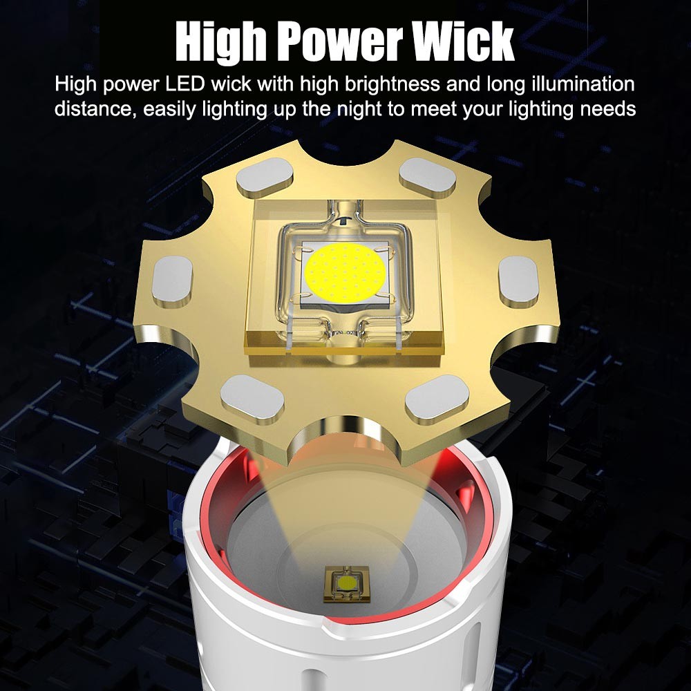 Laser White LED Flashlight TYPE-C Charging Super Bright Torch Zoomable Light US