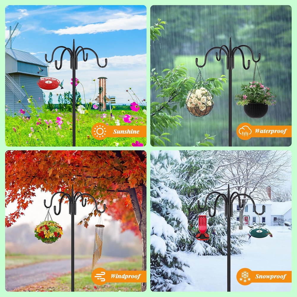 4-Hook Squirrel-Proof Bird Feeder Pole - 92" Heavy-Duty Shepherd'S Hook with 5-P