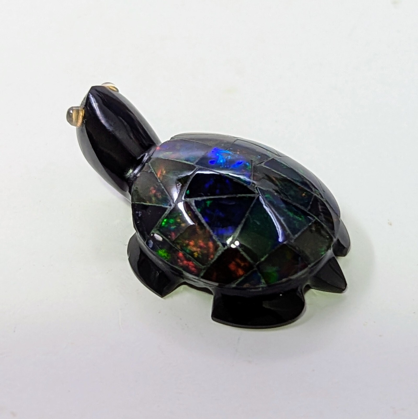 FIREY MEXICAN OPAL TURTLE CARVING 1.25 Inches Long "Stunning Colors"