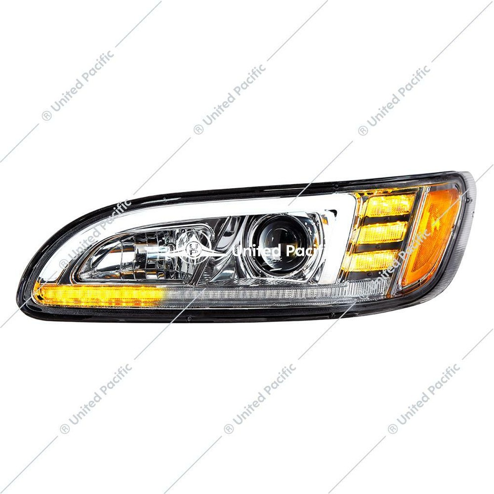 Peterbilt 386 387 Projection Headlight Chrome Lens, LED sequential turn signal
