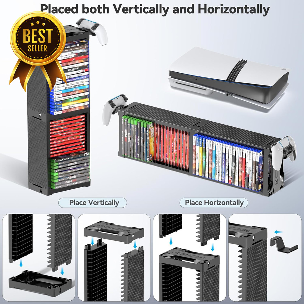 Video Game Storage Tower Rack PS5 PS4 Xbox Switch Game Stand Controller Holder