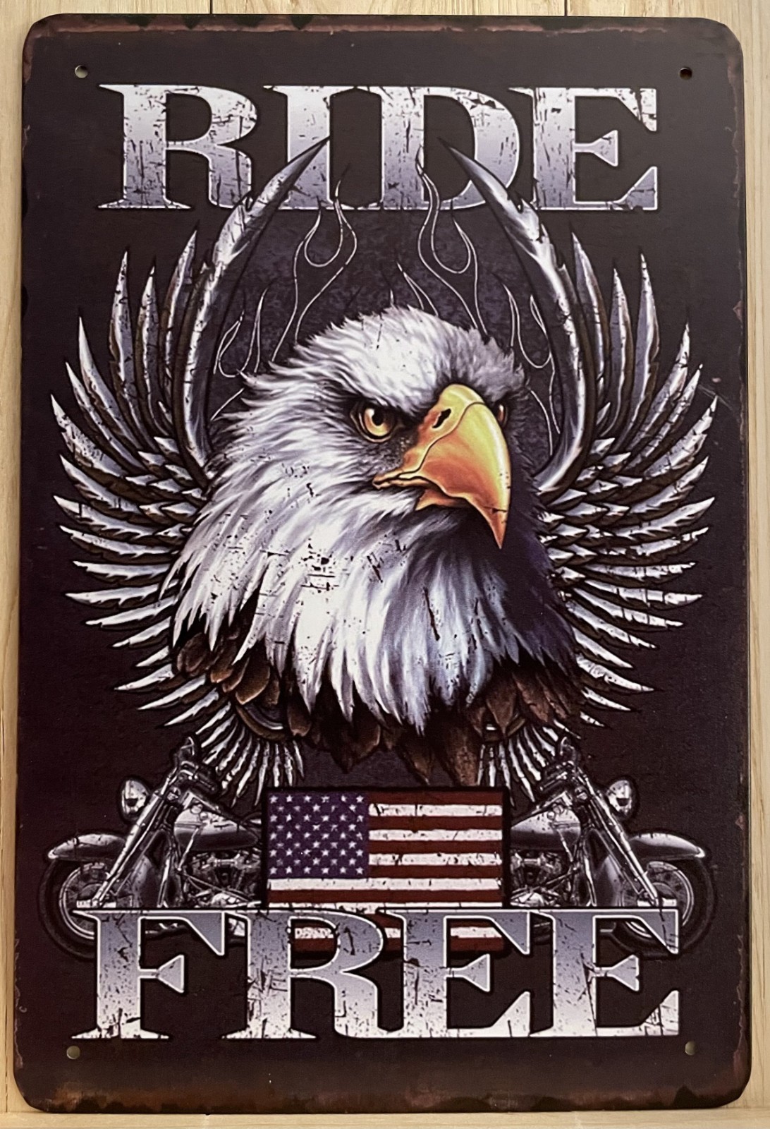 Motorcycle "Ride Free" Metal Wall Sign 12" x 8"