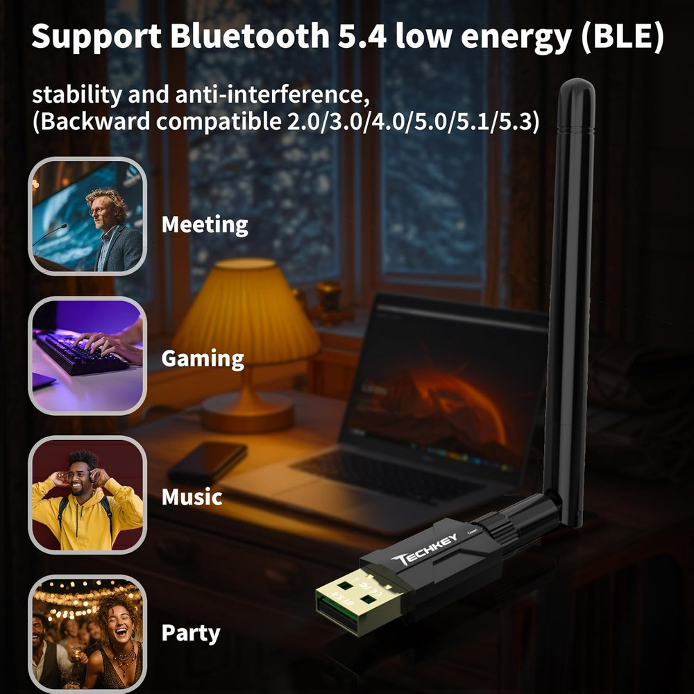 USB Bluetooth 5.4 Adapter for Desktop PC: Long Range 500FT Wireless Dongle with