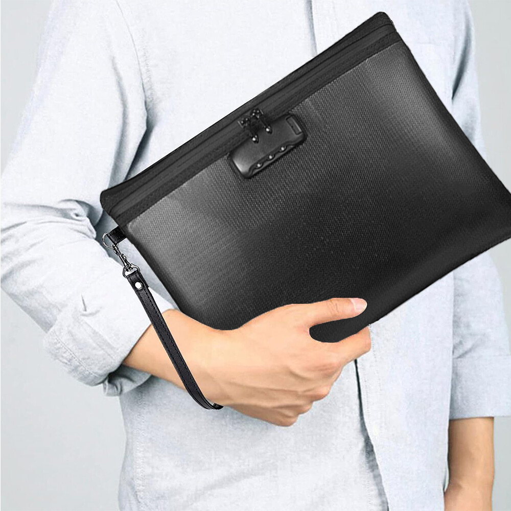 Fireproof Document Bag with Lock Money Pouch Waterproof Secure Zipper Closure