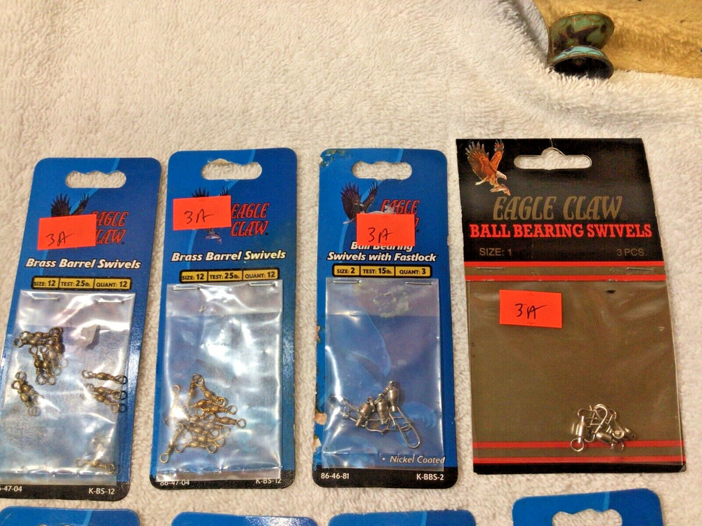 8 pkg (70pc) Eagle Claw nickel BRASS BB fastlock barrel Snap Swivels 3A lot