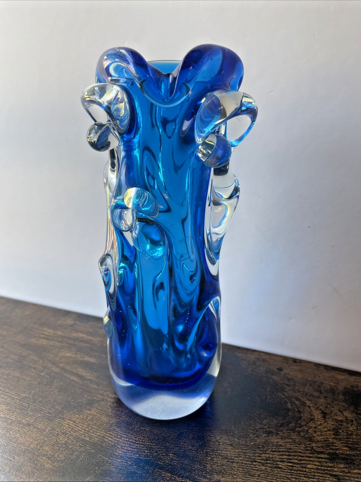 Vintage Art Glass Vase Jan Beranek for Skrdlovice Organic Shape Czech Bohemian