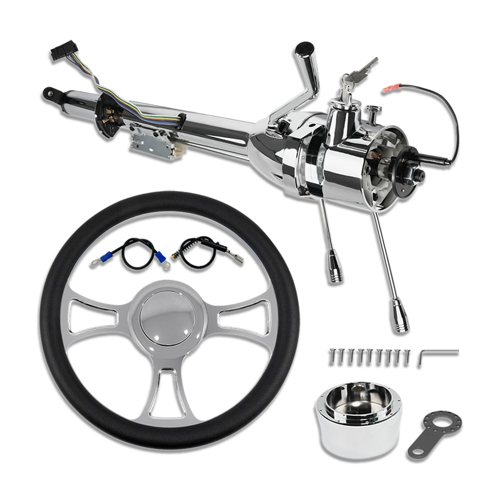 30" Steering Column Automatic & 14" Trinity Steering Wheel & Smooth Horn Button