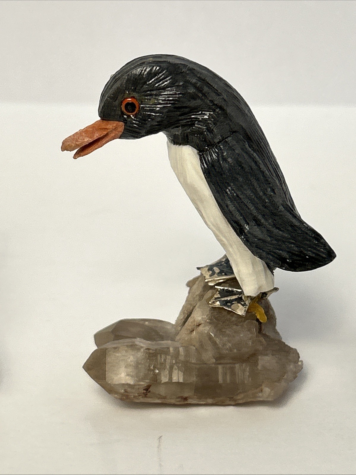 Carved Stone Birds on Quartz (4) Different Species Colorful Unique Different