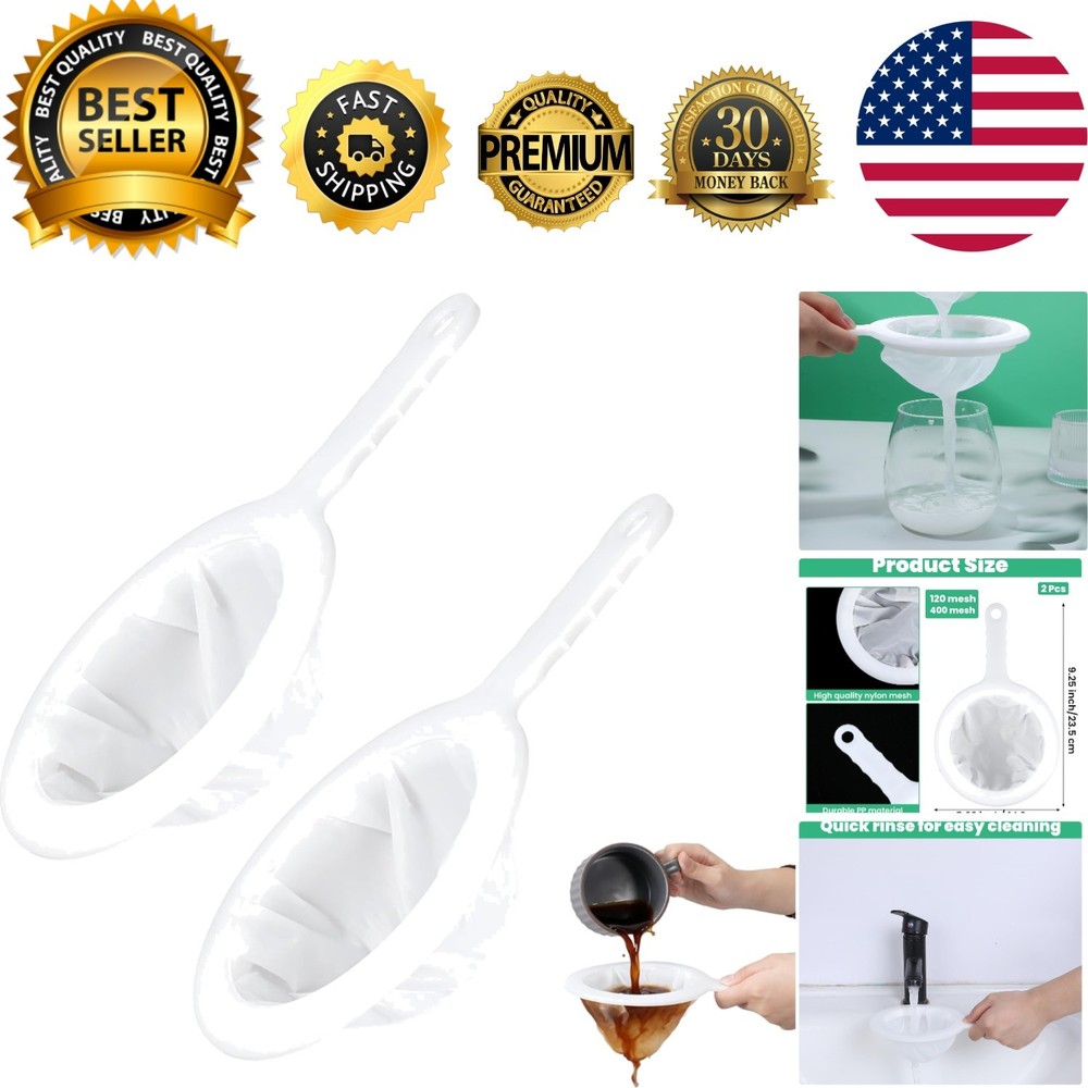 Ergonomic Non-Slip 2 Pack Plastic Mesh Strainer for Smooth Straining Needs
