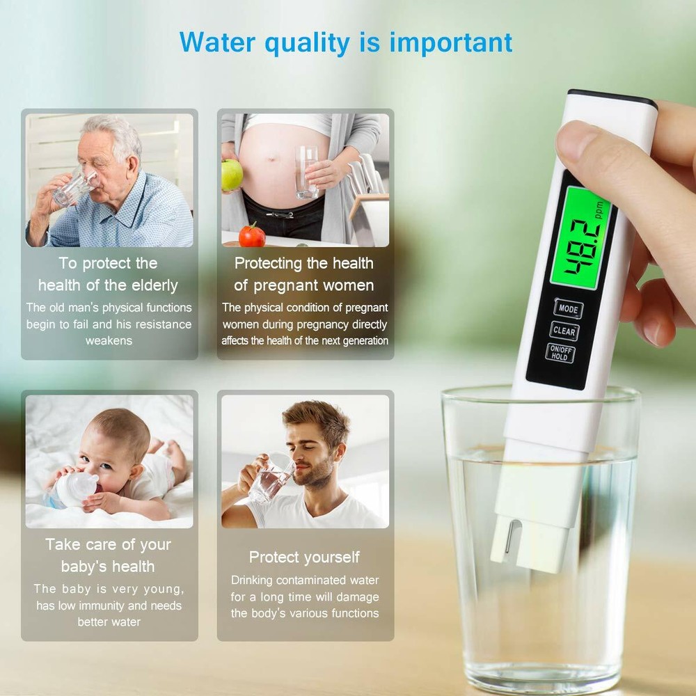 3Pcs Digital LCD PH Meter Pen +TDS EC Water Purity PPM Temperature Tester Tool
