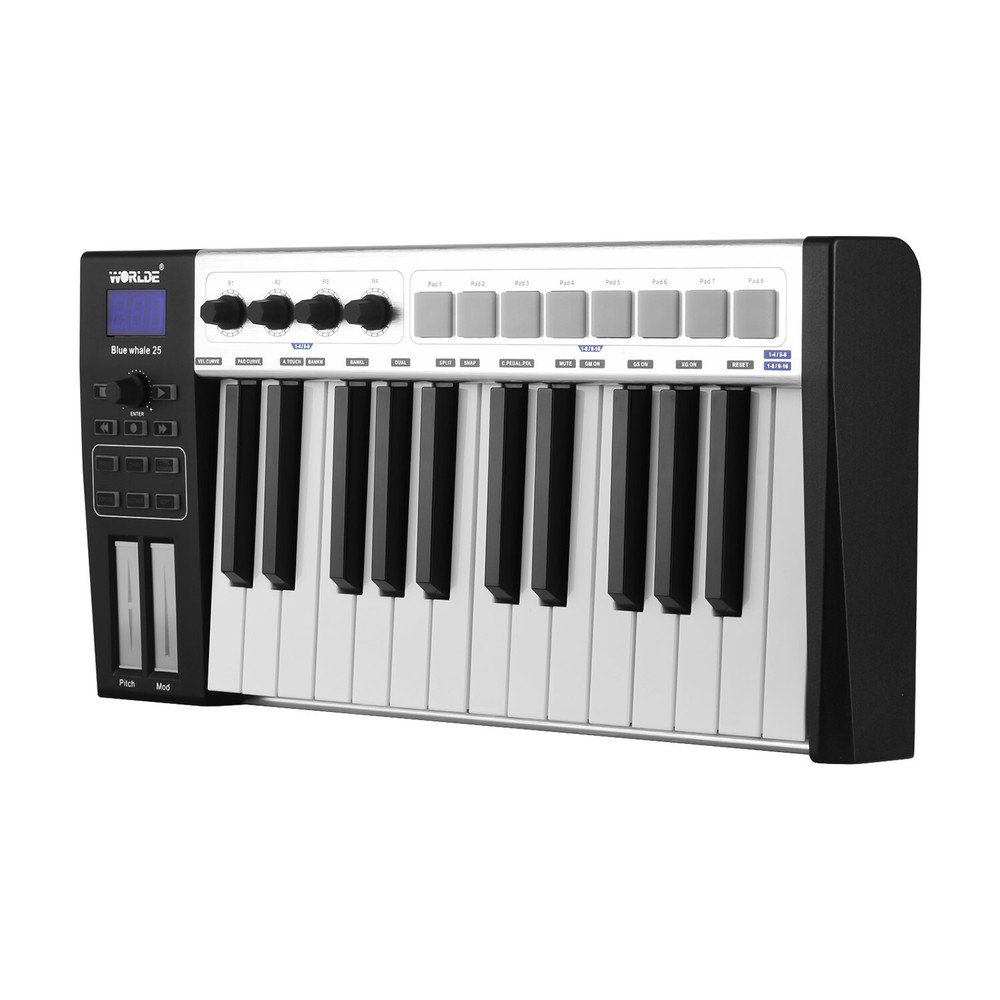 WORLDE Blue whale 25 key USB MIDI Controller Keyboard Trigger Pads w/ USB Cable