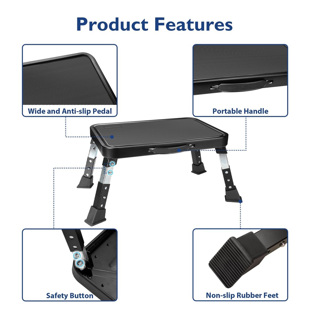 BONTEC Folding 3-Level Adjustable Metal Step Stool w/ Anti-Slip Platform