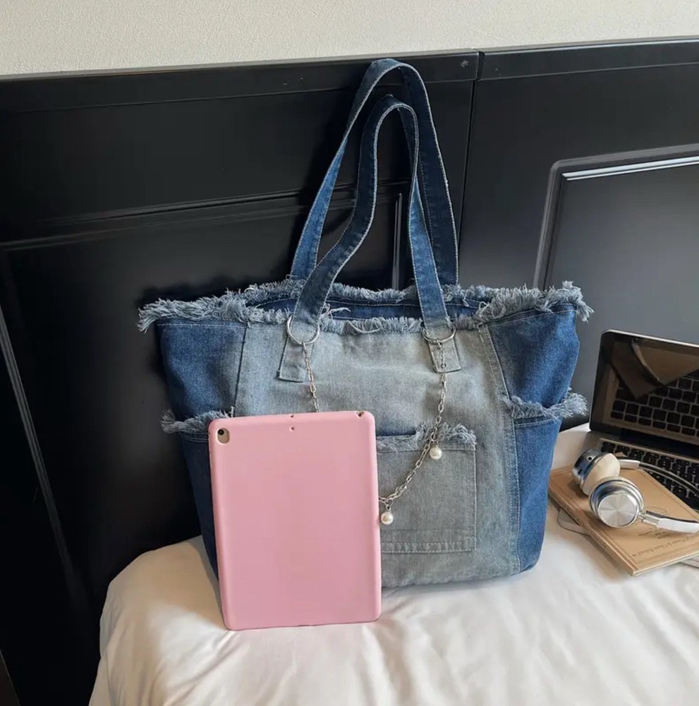 Blue Denim Large Shoulder Bag