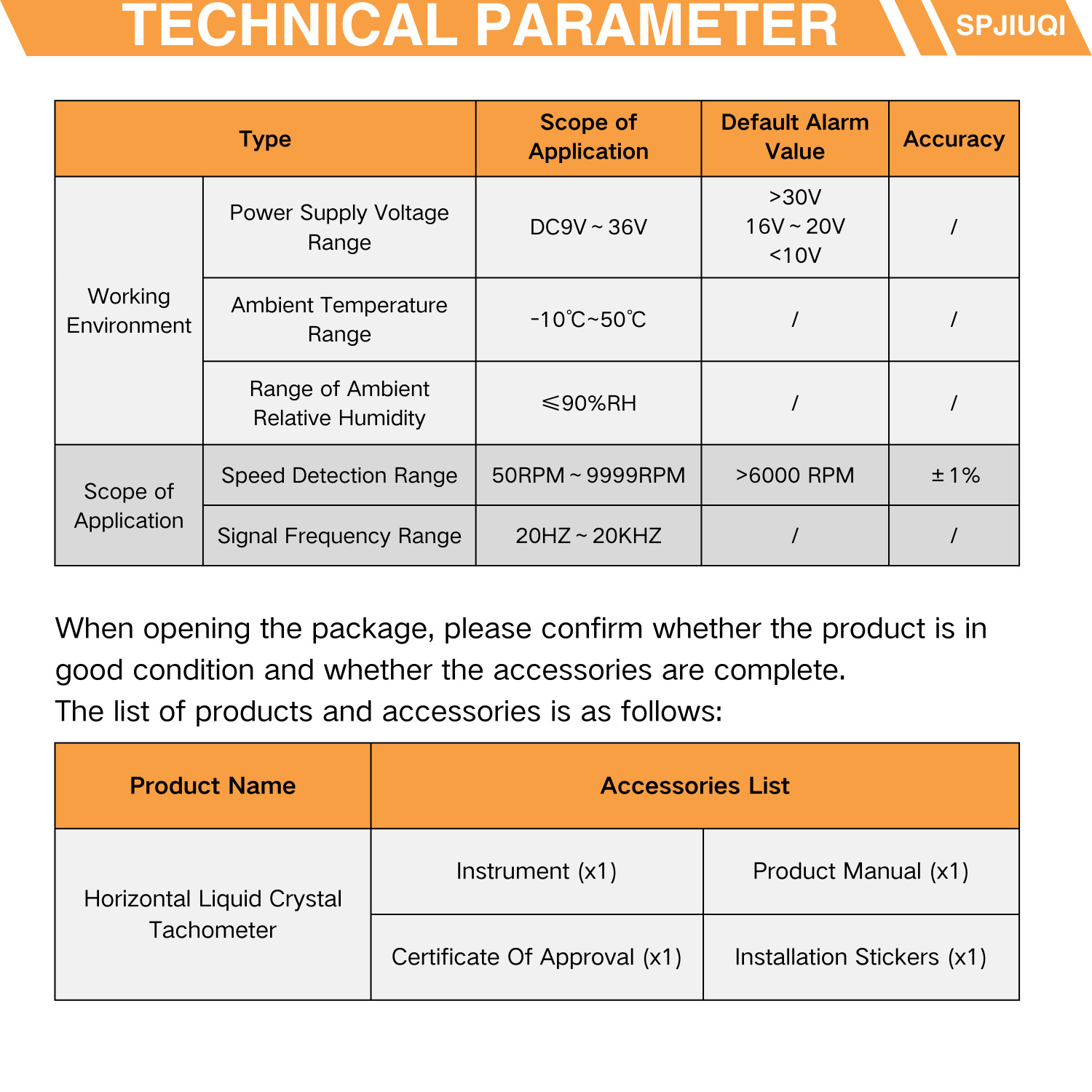 Horizontal LCD Digital Tachometer Gauge DC 9-36V Sunshade Waterproof -10~50°C
