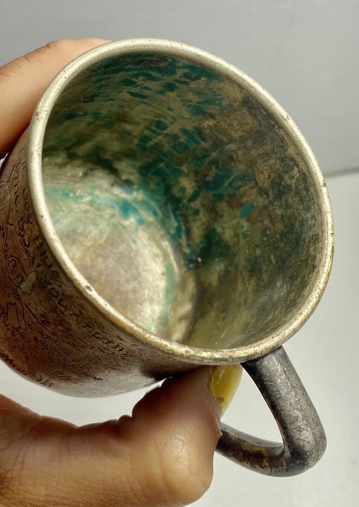 WM Rogers & Sons Silver Plate Etched Little Boy Blue Handled Cup Mug.