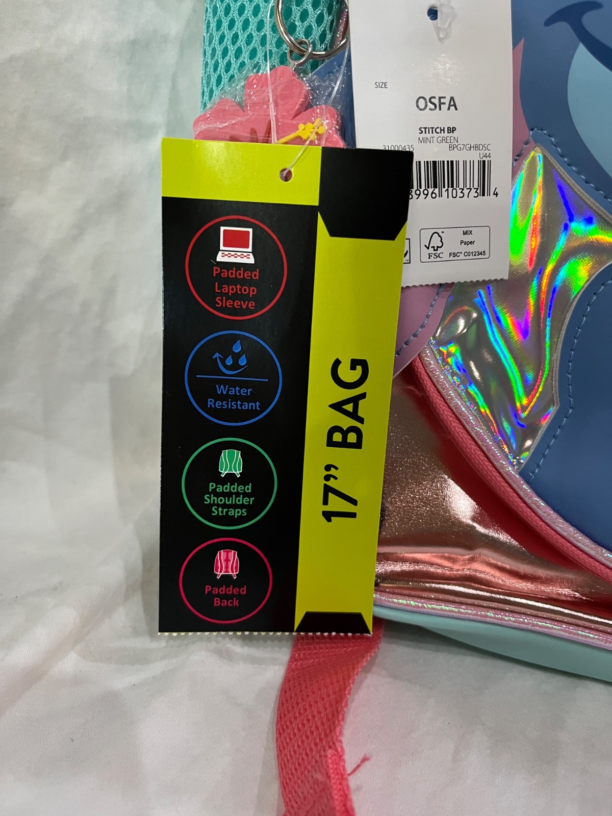 Disney Lilo & Stitch Girls' 17" Iridescent Rainbow Scrump Backpack NEW