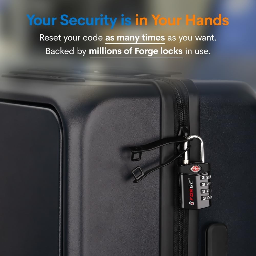 Forge 4-Digit Combination Lock, TSA 4 Pack 4 colors, Multicolor 4 Locks