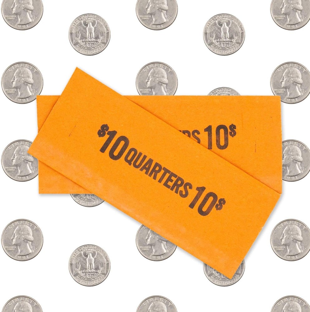 Quarter Flat Coin Wrappers, Solid Bundle of 100 100, Orange, Black