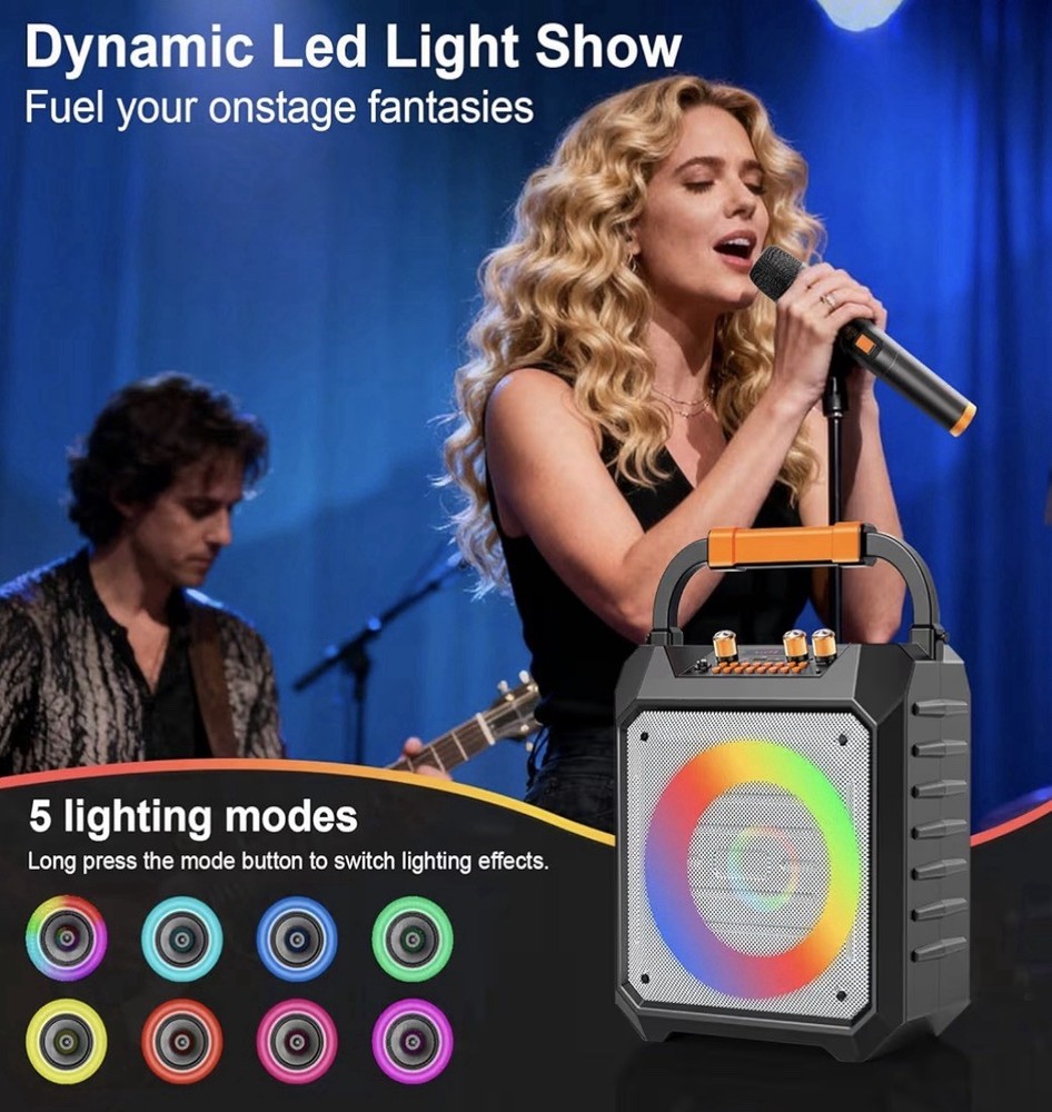Portable Karaoke Machine with 2 Wireless Microphones